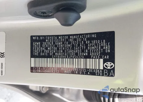 2018 Toyota Corolla L from USA, damaged, VIN 5YFBURHE8JP854324